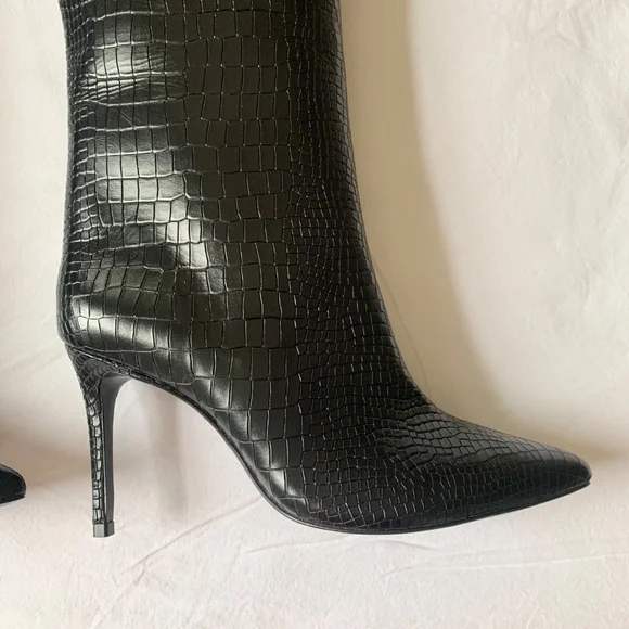 Schutz Maryana High Heel Leather Crocodile-Embossed Boot Black 7.5 - Picture 9 of 16
